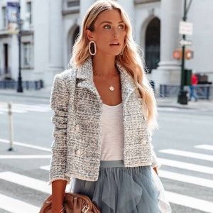 Vici Fore Leighton Blue Tweed Crop Jacket